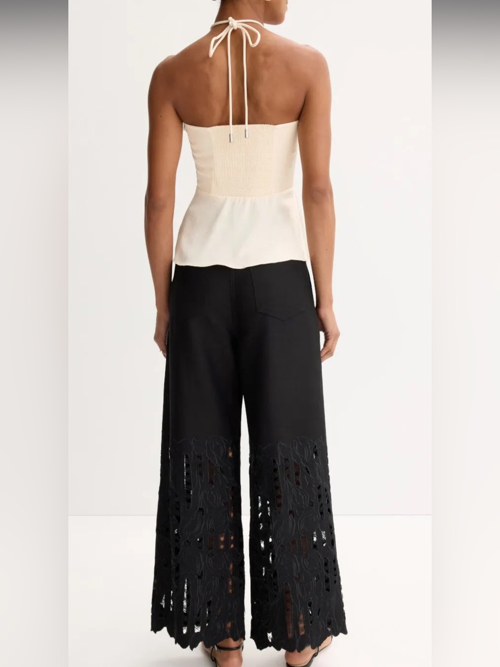 Sabina Musáyev MSRP $425 Black Bender Pants Wide-Leg Lace-Panel Pants - Picture 2 of 10